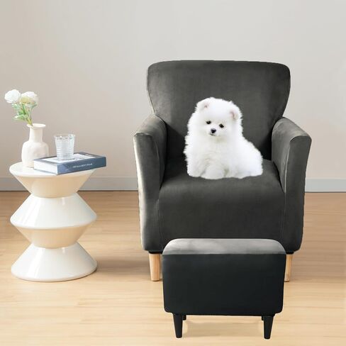 UNBBRRL Chair and Ottoman Slipcover Set, Stretch Velvet Chair and Ottoman Cover, Banquet Armchair Covers for Living Room (Sapphire,Chair+ Rec Ottm) in Kuwait
