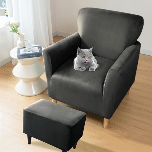 UNBBRRL Chair and Ottoman Slipcover Set, Stretch Velvet Chair and Ottoman Cover, Banquet Armchair Covers for Living Room (Sapphire,Chair+ Rec Ottm) in Kuwait