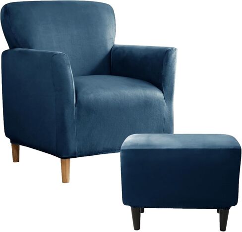 UNBBRRL Chair and Ottoman Slipcover Set, Stretch Velvet Chair and Ottoman Cover, Banquet Armchair Covers for Living Room (Sapphire,Chair+ Rec Ottm) in Kuwait