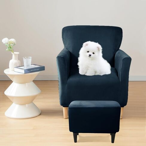 UNBBRRL Chair and Ottoman Slipcover Set, Stretch Velvet Chair and Ottoman Cover, Banquet Armchair Covers for Living Room (Sapphire,Chair+ Rec Ottm) in Kuwait