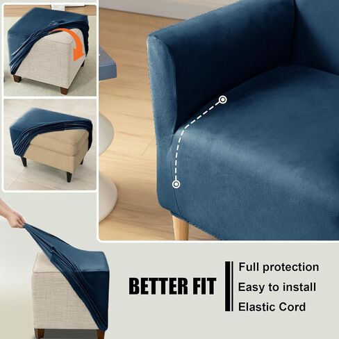 UNBBRRL Chair and Ottoman Slipcover Set, Stretch Velvet Chair and Ottoman Cover, Banquet Armchair Covers for Living Room (Sapphire,Chair+ Rec Ottm) in Kuwait