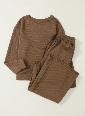 Women's 2 Piece Outfits Casual Long Sleeve Pullover Top and Wide Leg Pants Lounge Sets in Kuwait