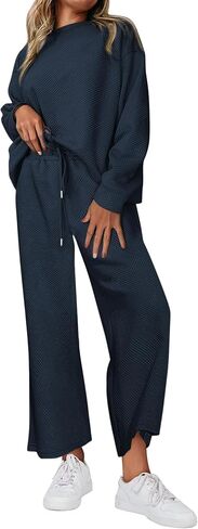 Women's 2 Piece Outfits Casual Long Sleeve Pullover Top and Wide Leg Pants Lounge Sets in Kuwait