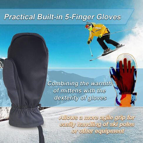 Ski Mittens for Adults, 3M Thinsulate Ski Gloves, Built-in 5-Finger Waterproof Windproof Warm Insulated Winter Gloves for Women & Men Skiing Snowboard in Saudi Arabia