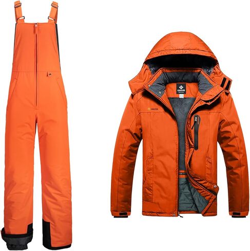 GEMYSE Men's Mountain Waterproof Ski Snow Jacket Winter Windproof Rain Jacket+Ski Bibs(Orange,Medium) in Kuwait
