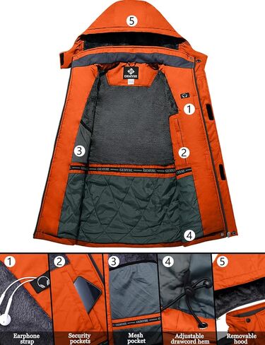 GEMYSE Men's Mountain Waterproof Ski Snow Jacket Winter Windproof Rain Jacket+Ski Bibs(Orange,Medium) in Kuwait