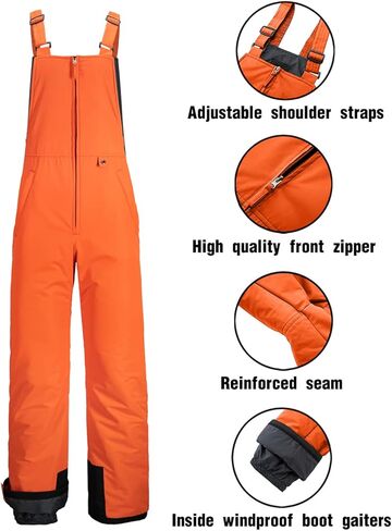 GEMYSE Men's Mountain Waterproof Ski Snow Jacket Winter Windproof Rain Jacket+Ski Bibs(Orange,Medium) in Kuwait