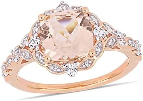 4.00 CT Cushion Cut Morganite & Simulated Diamond Prong Halo Engagement Ring 14K Rose Gold Plated BY BALAJIGEMSANDJEWELRY in Saudi Arabia