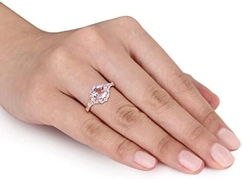 4.00 CT Cushion Cut Morganite & Simulated Diamond Prong Halo Engagement Ring 14K Rose Gold Plated BY BALAJIGEMSANDJEWELRY in Saudi Arabia