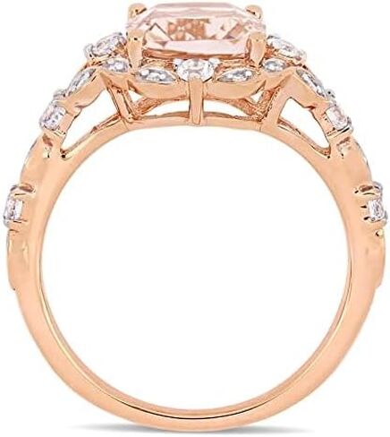 4.00 CT Cushion Cut Morganite & Simulated Diamond Prong Halo Engagement Ring 14K Rose Gold Plated BY BALAJIGEMSANDJEWELRY in Saudi Arabia