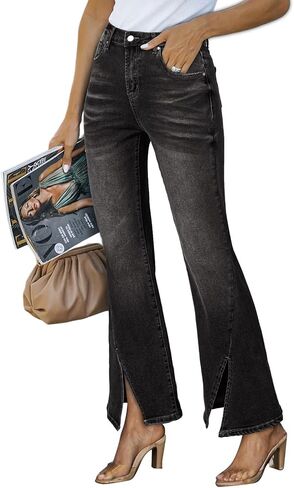 Sidefeel Womens Jeans High Waisted Stretchy Wide Leg Jeans Trendy Slit Hem Bell Bottom Flare Denim Pants in Saudi Arabia