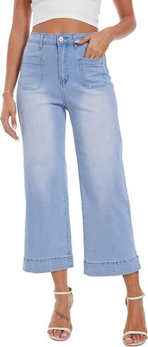 Wide Leg Jeans for Women Trendy High Waisted Flare Jeans Cropped Pants Stretchy Baggy in Kuwait