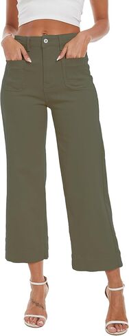 بنطال جينز واسع الساق للنساء، بنطال جينز عصري بخصر عالٍ وواسع وقابل للتمدد in Kuwait