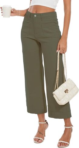 بنطال جينز واسع الساق للنساء، بنطال جينز عصري بخصر عالٍ وواسع وقابل للتمدد in Kuwait