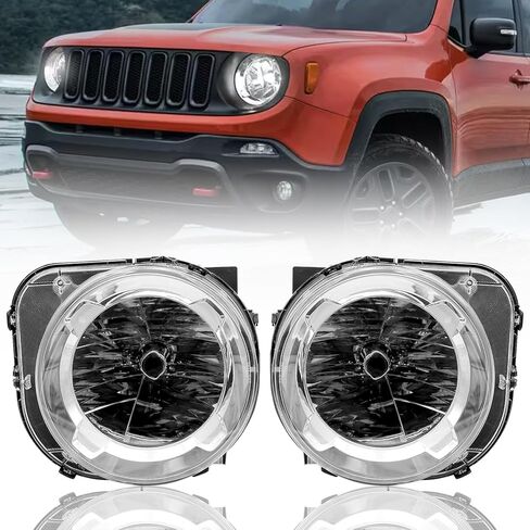 مجموعة المصابيح الأمامية تناسب 2015 2016 2017 2018 Jeep Renegade، مصباح أمامي بديل مع ضوء هالوجين (زوج) in Kuwait