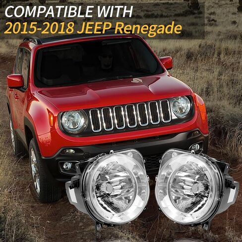 مجموعة المصابيح الأمامية تناسب 2015 2016 2017 2018 Jeep Renegade، مصباح أمامي بديل مع ضوء هالوجين (زوج) in Kuwait