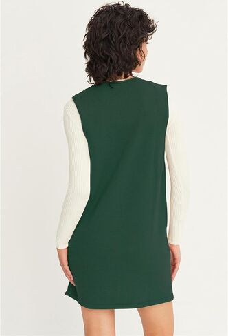 Women’s Sweater Vest Dress V Neck Sleeveless Knit Pullover Pinafore Mini Dress with Pockets in Saudi Arabia