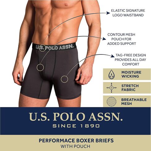 U.S. Polo Assn. Men's Boxer Briefs - 3 Pack Moisture Wicking Performance Underwear Boxers with Contour Fly Pouch (Sizes:S-XL) in Kuwait