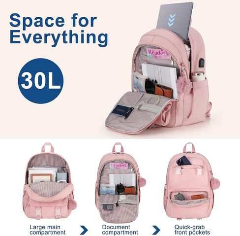 Backpacks for Girls, 15.6 Inch School Bag Cute Waterproof Laptop Bookbag Large College Backpack for Teen Women Students Anti Theft Travel Daypack, Pink in Saudi Arabia