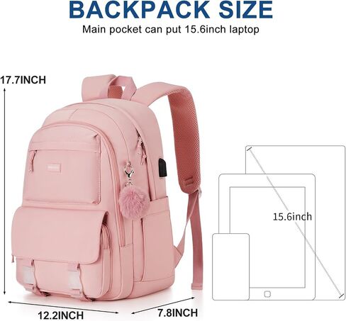 Backpacks for Girls, 15.6 Inch School Bag Cute Waterproof Laptop Bookbag Large College Backpack for Teen Women Students Anti Theft Travel Daypack, Pink in Saudi Arabia