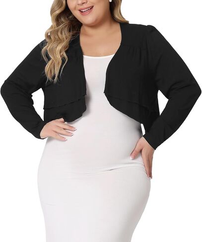 Agnes Orinda Plus Size Cardigan for Women Long Sleeve Open Front Elegant Cropped Shrugs Bolero Cardigans in Saudi Arabia