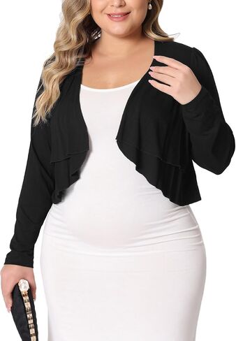 Agnes Orinda Plus Size Cardigan for Women Long Sleeve Open Front Elegant Cropped Shrugs Bolero Cardigans in Saudi Arabia