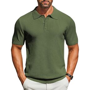 COOFANDY Mens Knit Polo Shirts Short Sleeve Classic Fit Shirts Casual Goft Collared T Shirt