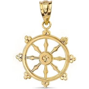 Religious Jewelry 10k Gold Dharmachakra Wheel of the Dharma Buddhism Symbol Pendant