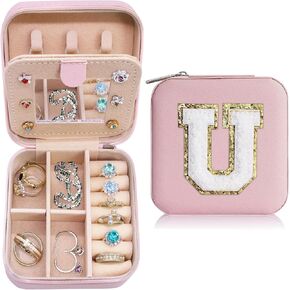Travel Jewelry Case, Personalized Initial Travel Jewelry Box, Mini Jewelry Travel Case for Women, Small Jewelry Box for Girls, Christmas Gifts, Birthday Gifts for Her - A
