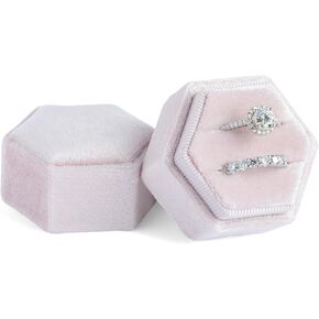 BLUTETE Hexagon Velvet 2 Slots Jewelry Ring Box Engagement Ring Box Wedding Day Detachable Lid for Proposal Engagement Wedding Ceremony (Blue Ocean)