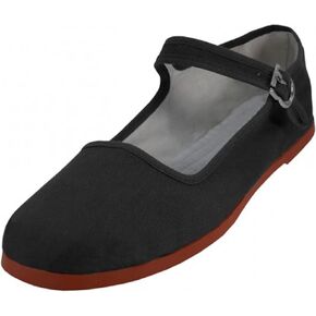Easy USA Womens Cotton Mary Jane Shoes Ballerina Ballet Flats Shoes (11, Black Embroidered 114)