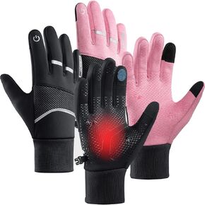 2 Pairs Winter Warm Thermal Gloves Liners for Men Women Running with Touchscreen Fingers Waterproof Cold Weather Ski