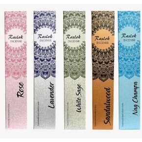 Natural Incense Stick | Pack of 5, 15 gm Each| Mixed Scents Dragon Blood,Patchouli,Oudh,Jasmin,Guggul | 100% Non Toxic & Natural Hand Rolled Incense Sticks