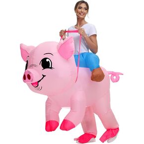 anroog Inflatable Costume for Adult Pig Costume Halloween Blow Up Ride on Piggy Costumes Women Animal Suit for Men Cosplay Party