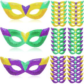 Shappy 36 Pcs Mardi Gras Masks Bulk Carnival Party Decorations Masquerade Mask New Orleans Masks Costumes (Sequin Style)