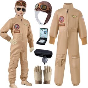 Latocos Kids Pilot Aviator Fighter Costume for Boys Girls Ages 3-10 Air Force Suit for Career Day Birthday Halloween Cosplay