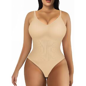 Thong Shapewear Bodysuit for Women Tummy Control, Black Bodysuit for Women, Seamless Body Shaper V Neck Tank Top