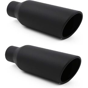 2.5 Inch Inlet Black Exhaust Tip, 2.5" Inlet 4" Outlet 12" Long Powder Coated Finish Stainless Steel Rolled Edge, Bolt On