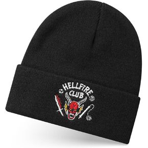 Stranger Things Unisex Beanie Hat in Black | Knitted Winter Hat with Embroidered Hellfire Club Logo for Men & Women | Adults One Size Warm Hat | Netflix TV Show Merchandise Gift