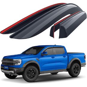 Goodyear Shatterproof Window Deflectors for Ford Ranger 2024 SuperCrew, Tape-on Rain Guards, Window Visors, Vent Deflector Visor, Car Accessories, 4 pcs. - GY008758