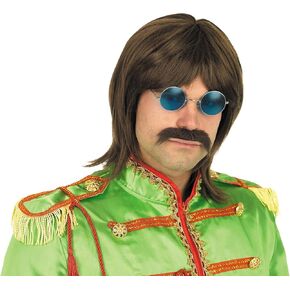 fun shack Short Brown Wig, 70s Male Wig, Brown Cosplay Wig, Brown Wig and Mustache, 60s Disco Party Wig, Rock Band Music Wig