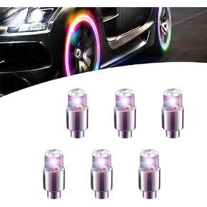 6 PCS Car Tire Flashing Light, 1.45" x 0.66" PVC Shell Vibration Sensing Hub Valve Breathing Light, Personalized Decorative Modification Accessory, for Most Cars Motorcycles (Multicolored)