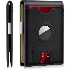 Wallet for Men - Airtag Wallet Bifold Leather Wallet with Airtag Holder, Sim Minimalist, RFID Credit Card Holder Wallet with Money Clip, ID Window (Coffee)