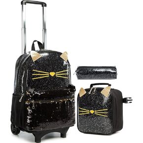 Backpack for Girls with Wheels,3 In 1 Rolling School Backpack for Girls with Lunch Box and Pencil Bag Kid Wheeled Backpack in Kuwait