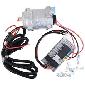 Universal 12V Automotive Electric Air Conditioner Compressor Kit, Replacement A/C Compressor with External Control Panel, with Extra Power Cord and 90 Dgree Fittings