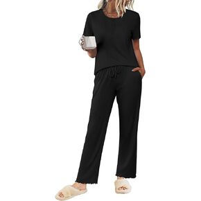 Ekouaer Pajama Sets for Women 2 Piece Short Sleeve Loungewear Button Down Pj Set Soft Sleepwear with Pockets