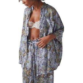 Womens Y2k Silk Pajama Sets Floral Print Long Sleeve Button Down Shirts Wide Leg Pants 2 Piece Pjs Sets