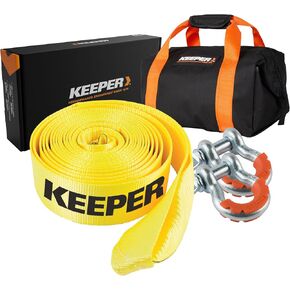 مجموعة أدوات Keeper Heavy Duty Recovery Combo للسحب واستعادة المركبات على الطرق الوعرة - تتضمن حزام استرداد مقاس 3 × 30 بوصة (قوة كسر 30000 رطل) + قطعتين من الأغلال المقوسة المطلية بالزنك مقاس ¾ بوصة مع حقيبة تخزين in Kuwait