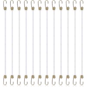 12 Pcs White Bungee Cords with Hooks, 11 Inch Heavy Duty Outdoor Bungee Straps Small Bungee Cords Elastic Rope Latex Mini Rope for Outdoor Tent Camping Luggage Roof Racks Car Tarps Bikes Rvs