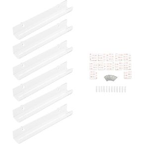Acrylic Record Wall Shelf Mount - Pack of 6 Floating Wall Shelves for Vinyl Records, Books & Display - Clear, Modern Design - Easy Install + Mounting Hardware - 12 x 1.6 x 1.6 in (35 x 4 x 4 cm)